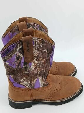 cowboy boots, Smoky Mountain, youth size 4, brown with purple camo pattern